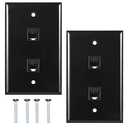 Ethernet Wall Plate 2port,Cat6 Ethernet Cable Wall Plate Female to Female Compatible with Cat7 Cat6 Cat5 Cat5e - Black 2Pack
