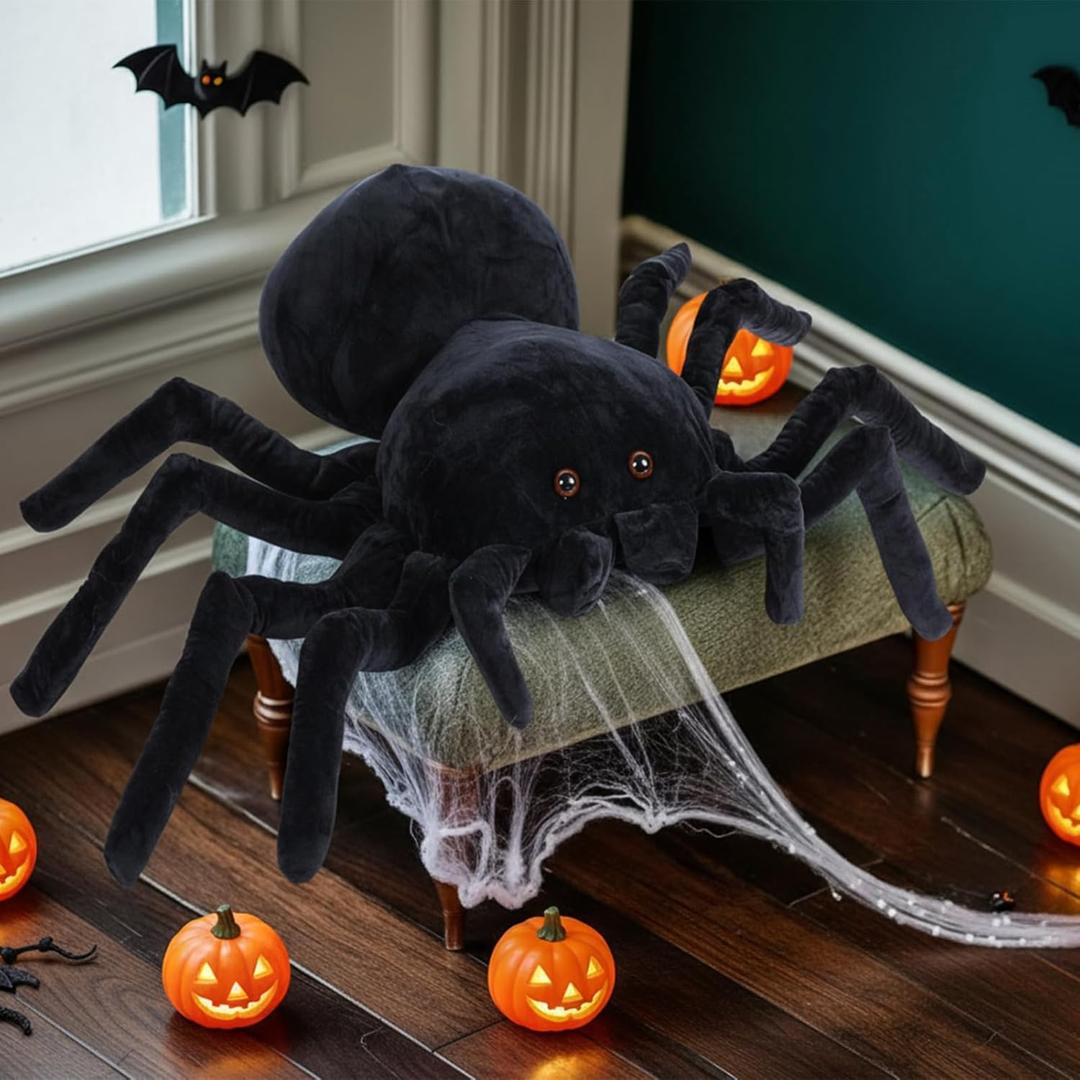 HyDren 31.5 x 19.7 Inch Giant Spider Plush Stuffed Animal Toy Soft Cute Decorations Indoor Spider Pillow Gifts for Kids Bedroom Decor for Birthday Party Hugging Pranks Sofa Couch Bed