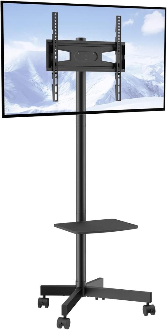 VEVOR Mobile TV Stand for 23-60 inch TVs Screen Holds up to 88lb, Height Adjustable Rolling TV Stand with Locking Wheels and Tray, Max VESA 400x400mm, Movable Floor TV Stand for Bedroom, Living Room
