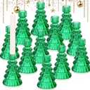 LemonRoad 12 Pack Christmas Glass Taper Candle Holder Tree Shape Clear Candlestick Holder Fit 0.8 Inch Candle Pine Tree Shape Crystal Candlestick Stand Centerpiece for Christmas Table (Green)