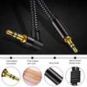 3.5mm Aux Cord Braided 50FT: Hi-Fi Sound Double Layer Shielded Zinc Alloy Case 90 Degree Right 1/8 AUX Cord for Car Compatible with Stereos, Speaker, iPod iPad Smartphone, Headphones