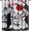Retro Japanese Room Darkening Blackout Window Curtains with Grommets,Watercolor Ink Samurai Red Sun Mountain Cherry Blossoms Energy Efficient Window Treatment for Living Room 2 Panels 63L x 27.5W