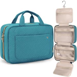 BAGSMART Toiletry Bag Travel Bag with Hanging Hook, Water-resistant Makeup Cosmetic Bag Travel Organizer for Accessories, Shampoo, Full Sized Container, Toiletries，Large-Teal