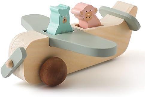 ibwaae Wooden Airplane Toys, Air Transport Vehicles Play Set, Wooden Pull Games, Learning Gift Montessori Toy for Baby Toddler Boys Girls
