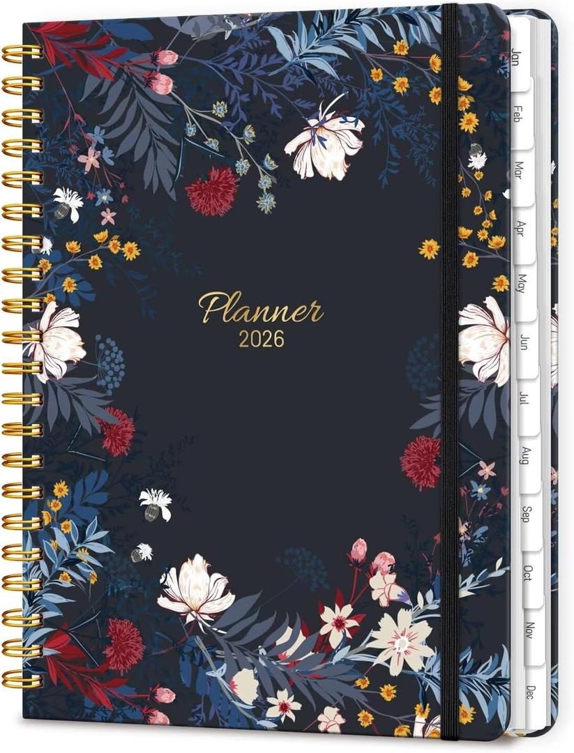 3 x 2026 Planner, A5 Weekly and Monthly Planners with Tabs, Spiral Bound Daily Calendar 2026 Planner, Agenda Organizers from Jan. to Dec., Hardcover Habit Tracker Journal 6.18" x 8.5"(Black Bloss)