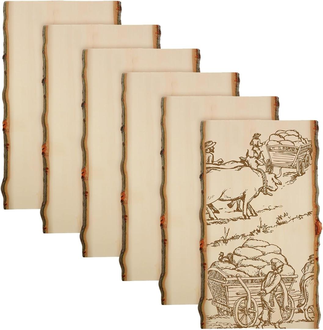 6 Pack Hollow Wood Plank Live Edge Woodslab Unfinished Wood Boards for Crafts Rustic Wooden Plaque for DIY Burning Home Decor Weddings (11 x 7-9 Inch)
