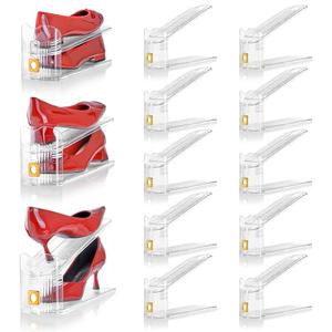 TOOKNIN Shoe Slots Organizer for Closet, 10 Pack Shoe Stacker Organizer, Shoe Storage Space Savers 50%, 3 Levels Adjustable Shoe Racks for Closet Organization
