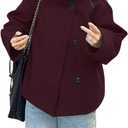 CHARTOU Women Crop Pea Coat Wool Blend Winter Loose Casual Short Jacket Outwear (Large, Wine)