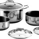 HexClad Hybrid Nonstick 6-Piece Pot Set, 2, 3, and 8-Quart Pots with Tempered Glass Lids, Stay-Cool Handles, Dishwasher-Friendly, Induction Ready, Compatible with All Cooktops