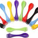 Arroyner 30Pcs Plastic Sporks Tritan Sporks 3 in 1 Travel Fork for Camping, Travel, Home, Restaurant (7 Inch)