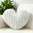 16 Inch White Heart Pillow Cute Decorative Throw Pillows, Heart Shaped Soft Fluffy Faux Fur Pillows Cushions for Couch Chair Bed Bedroom Room Home Decor Aesthetic (1, White, Medium-16 x13)