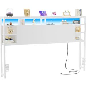 Unikito King Size Headboard with Storage, Headboards with Power Outlets and RGB LED Light, Sturdy Head Board for King Size Bed, Stable Headboards Only for Bedroom, Dorm Room, Guest Room, White