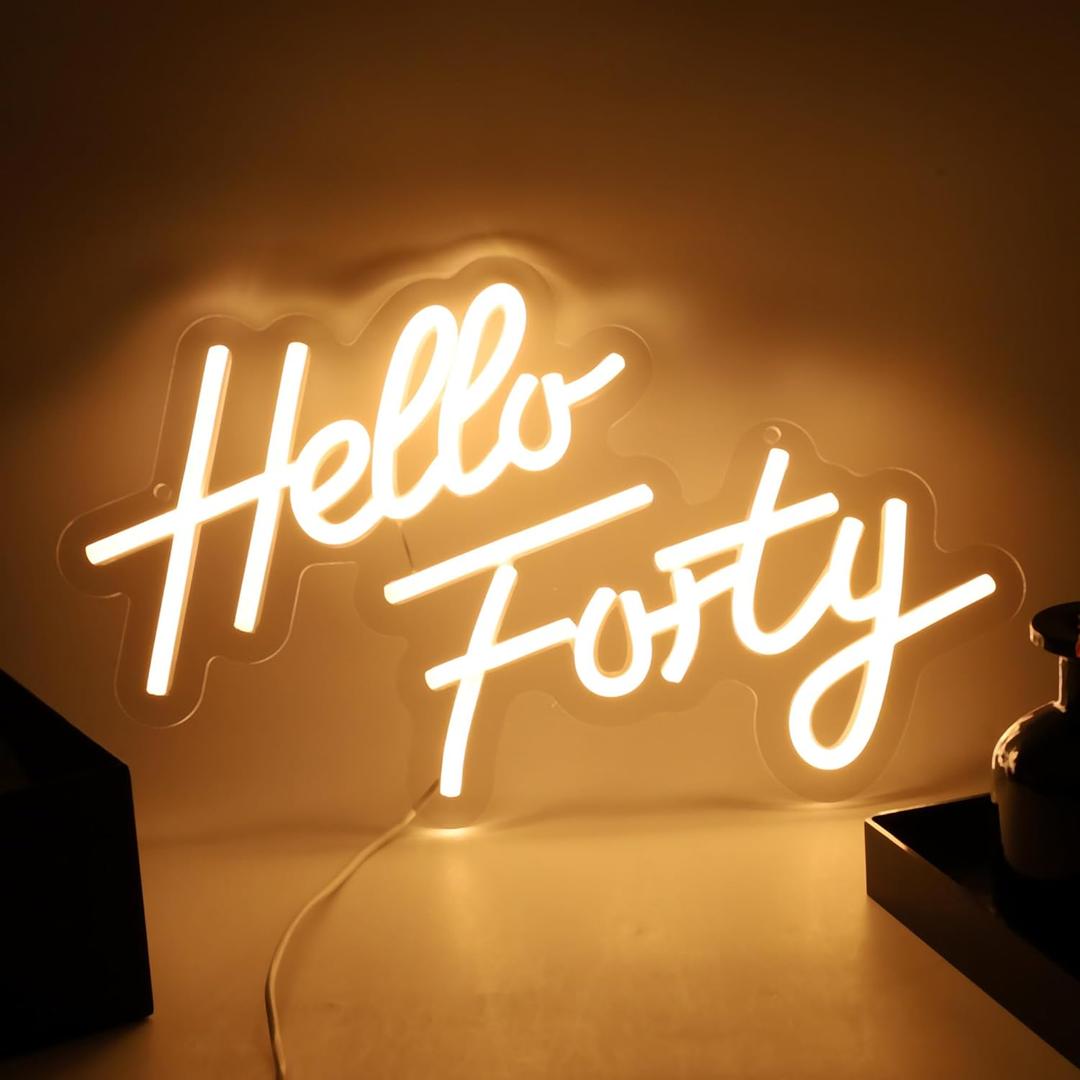 Hello Forty Neon Sign 40th Birthday Decorations for Women Happy Birthday Neon Sign 40th Gifts Wall Decor Happy Birthday Light Up Sign 