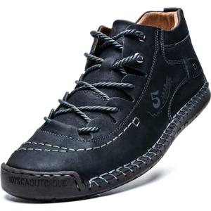 alcubieree Mens Casual Leather Shoes Ankle Chukka Boots Slip On Lightweight Loafers Mid top Walking Driving Shoes for Male (10, Black)