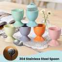 Cinf Easter Gift Macaroon 6Pack Ceramic Egg Cups With 1 Cute 304 Stainless Steel Spoon for Hard and Soft Boiled Eggs Breakfast Accessory Decoration Gift