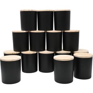 SHOWIN 10 OZ Thick Candle Jars for Making Candles 15 Pcs, Empty Jars with Wood Lids for Candle Making, Sample Container, Matte Black