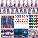 Hiawbon 375PCS Independence Day Stationery Set 40Pack Independence Memorial Day Goodie Bags with Stationery, Patriotic Goodie Bags Stuffers, 4th of July Greeting Cards Pencils Bracelet Stickers