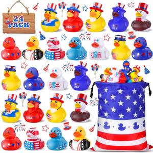 48 Pcs Patriotic Rubber Ducks, 4th of July Duck for Jeeps, 2.5 Inch Small Rubber Ducks Bulk for Independence Day, Memorial Day Party Favors Gifts Baby Shower Bath Summer Beach and Pool Toy for Kids