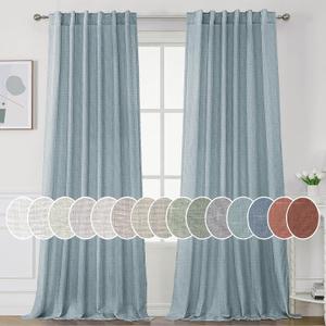 H.VERSAILTEX Natural Linen Curtains 96 inches Long for Living Room 2 Panels Back Tab Loop Pocket Textured Light Filtering Semi Sheer Rustic Farmhouse Boho Curtain for Bedroom, Stone Blue, Size: 52"W x 96"L 