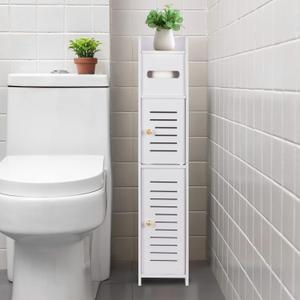 LuiceABC Toilet Paper Holder Stand, Over The Toilet Storage Cabinet for Bathroom, Slim Corner Shelf for Small Space Storage, Small Bathroom Storage Cabinet with Doors - White (5.9 x 5.9 x 30.7 inch)