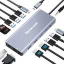 USB C Laptop Docking Station, 14 in 1 Type C Hub Multiport Adapter Dongle with 3 Monitors Compatible for MacBook/Dell/HP/Lenovo Laptops (Dual HDMI, VGA, PD, Ethernet, SD/TF, USB C/A Ports, Mic/Audio) (Grey)