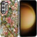 Case for Samsung Galaxy S23, Hybrid Heavy Duty 2 in 1 Full Body Rugged Shockproof Protection Glossy Case for Samsung Galaxy S23 Wildflower Stained Glass Garden