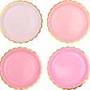 AimFun 48 Pcs Pink Scalloped Party Plates Gold Foil Border Paper Plates Mothers Day Disposable 9inch Gradient Serving Plates for Birthday Wedding Bridal Baby Shower Party Supplies