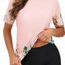 Halcurt Women's Built in Bra Rash Guard UPF 50 Two Piece Swimsuit Shirt and Board Shorts (Size X-Large, Pink Floral Shrubs/ Padded Top)