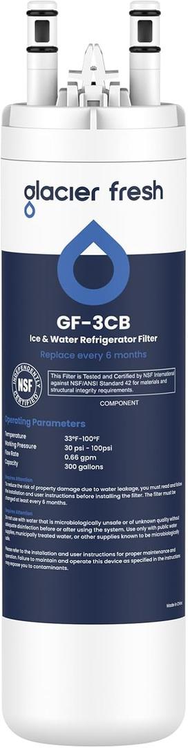 GLACIER FRESH WF3CB Refrigerator Water Filter Replacement for PureSource 3, 706465, WF425, PS3412266, AP4567491, 242017800 Refrigerator Water Filter, Pack of 1