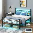 Samurbex Full Size Bed Frame with Headboard,Black Metal Platform Bed Frame Full Size with Charging Station & LED Lights,12-Inch Under Bed Storage,No Box Spring Needed,Noise Free,Easy to Assemble