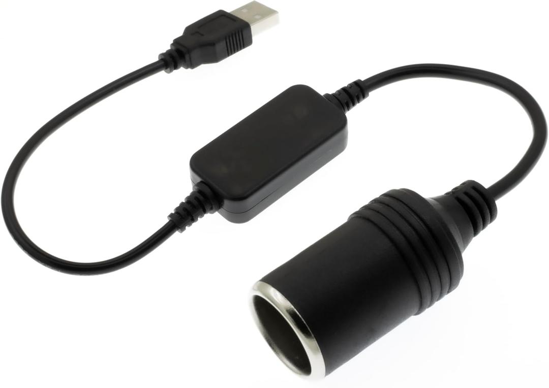 USB-A Male to 12V 8W Step-Up Car Cigarette Lighter Socket Adapter Cable | For dash cameras, GPS units, LED light strips and automotive electronics drawing no more than 8W 1FT