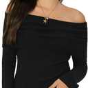 Women's Autumn Sweater, 2026 Casual Long Sleeve Off-The-Shoulder Strapless Knitted Sweater, Pullover Sweater (M)