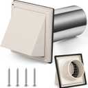 Gisafai 4" Outside Dryer Vent Cover for Exterior Walls Exhaust Vent Cap with Removable Extension Pipe Stainless Steel Hood Cushioned Non Return Flap with Sealing Gasket Grille Screen, Tan