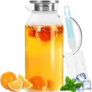 Yirilan Glass Pitcher, 90 oz/2.6 Liter Water Pitcher with Lid, Large Juice Pitchers for Drinks, Glass Water Carafe,Glass Tea Jug,Beverage Pitcher Transparent