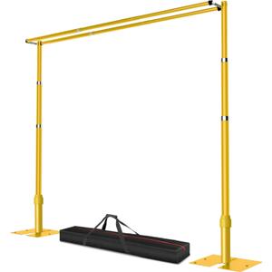 8.9x10ft Pipe and Drape Backdrop Stand, Double Crossbar, Heavy Duty Adjustable Background Frame with Metal Base for Parties Photography Wedding Photoshoot Decoration - Gold