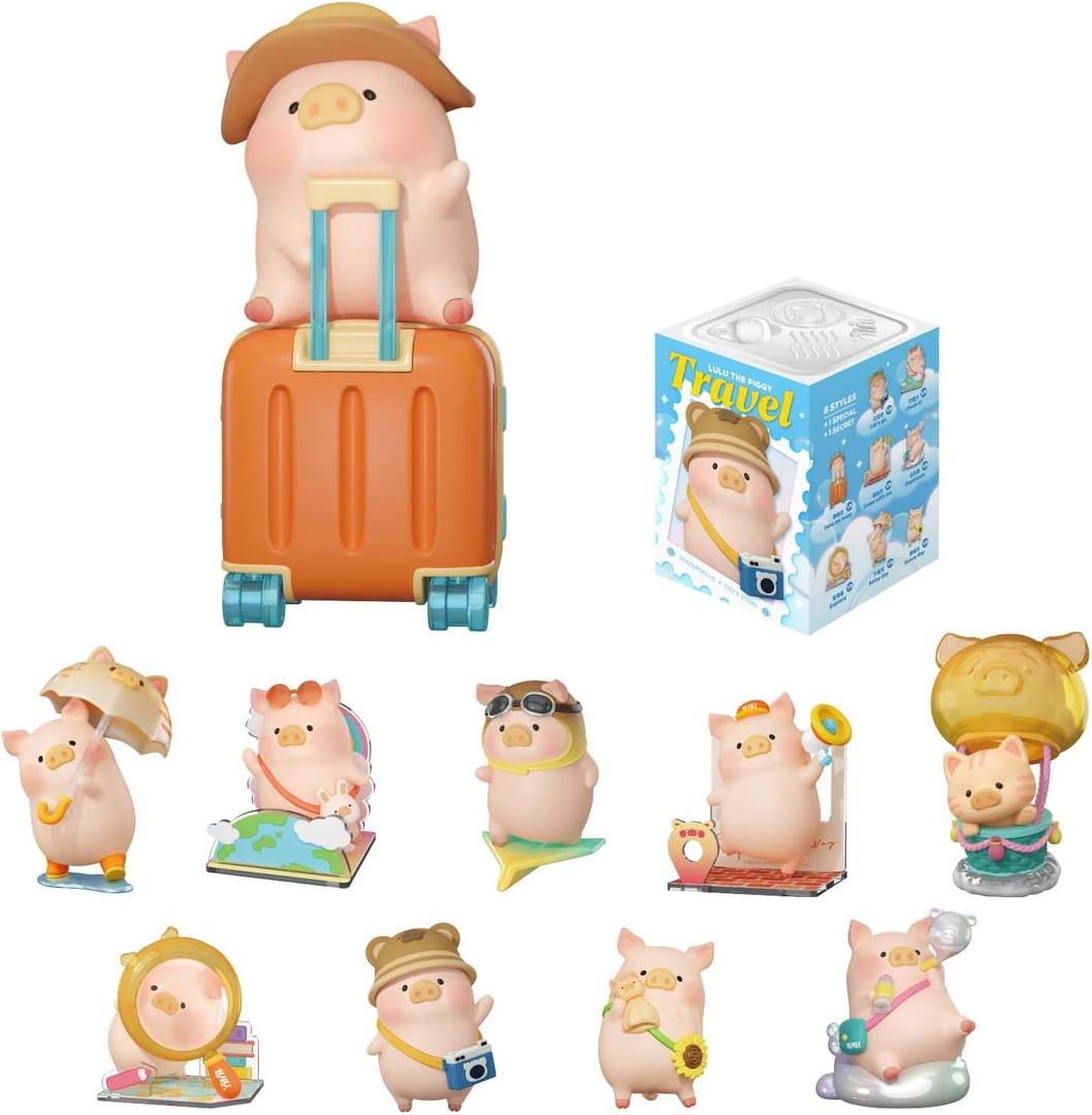 Official Lulu The Piggy Blind Box Figures - Travel Series Blind Boxes Mystery Box Cute Animal Figurines Collectible Toys Home Desk Decorations Holiday Birthday Gifts, Single Box