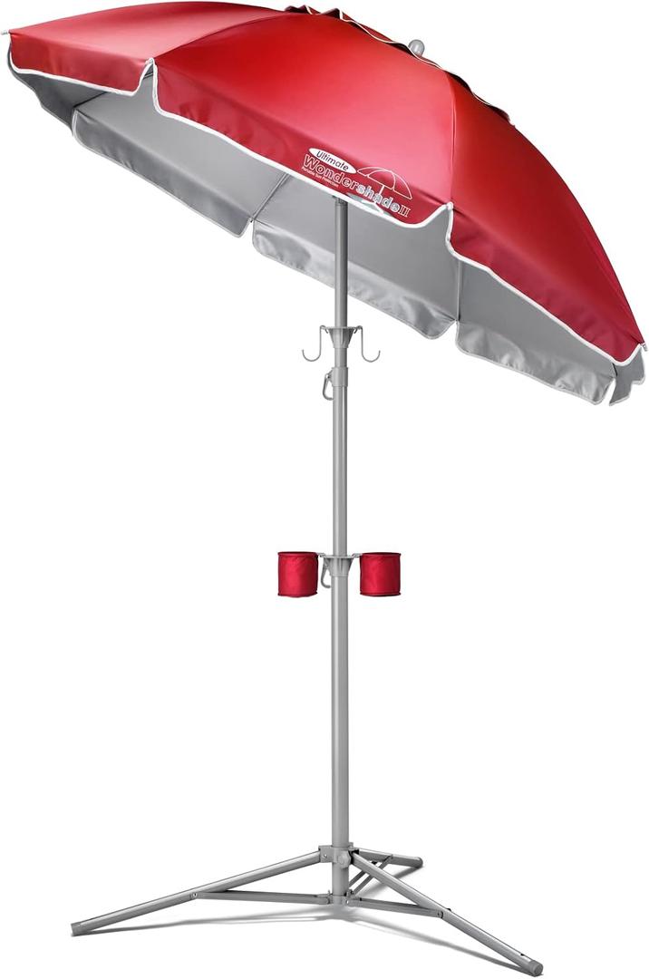 Wondershade Ultimate Portable Sun Shade Umbrella Lightweight Adjustable Outdoor Patio & Beach Umbrella with Tripod Base (Red)