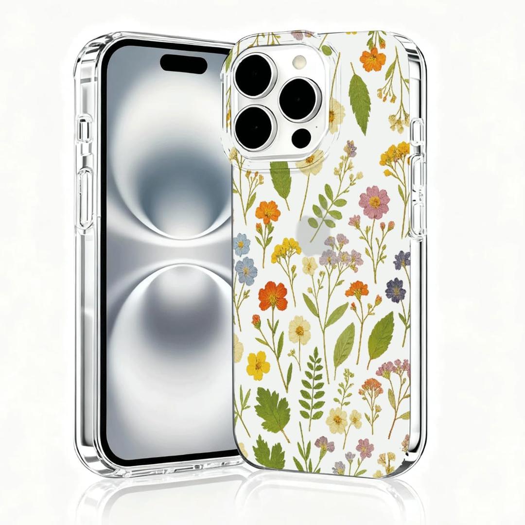 for iPhone 16 Pro Max Case, Floral Clear Case, Cute Floral Pattern Flower Design, Aesthetic Phone Cover, Scratch Resistant Shockproof Cover, Wildflowers and Ferns Pattern（B133）