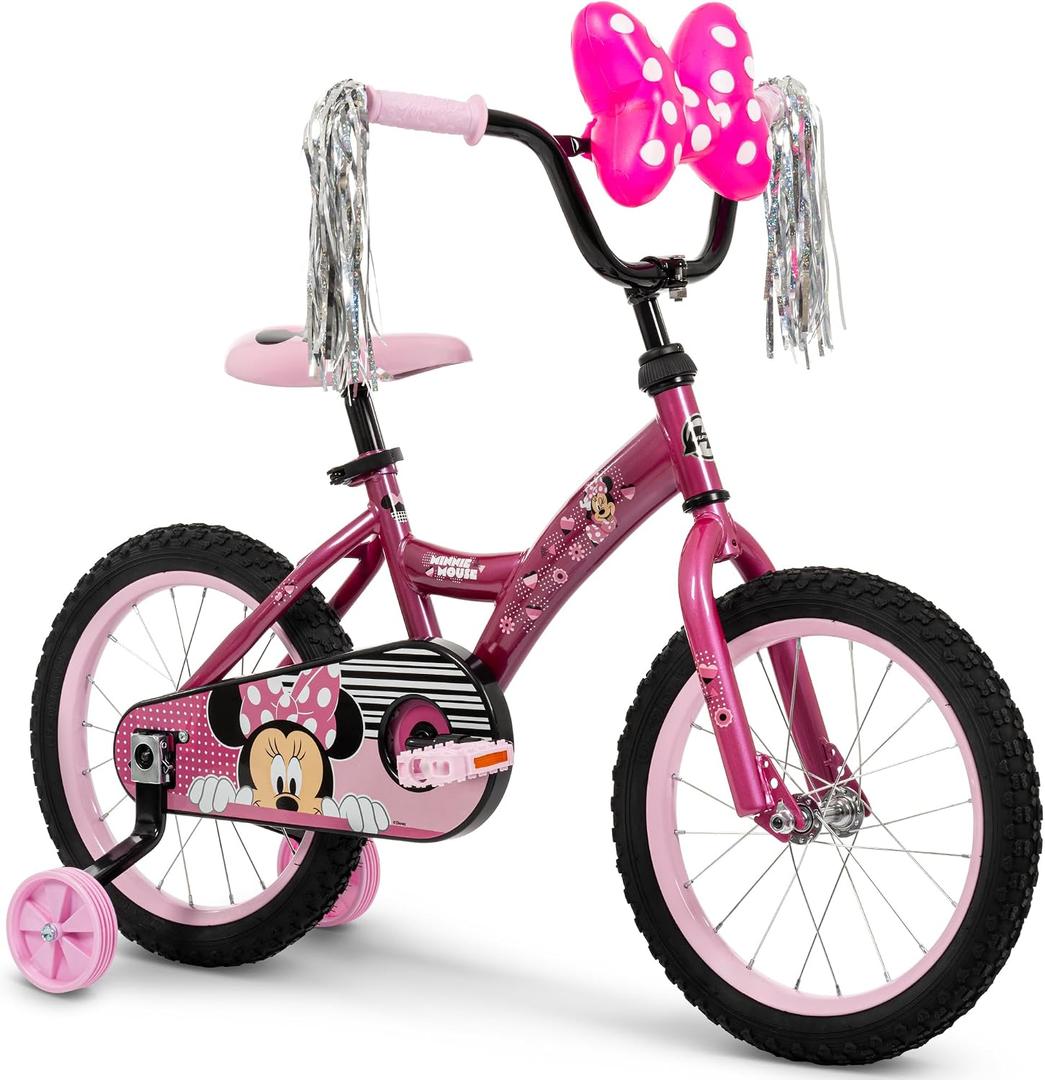 Huffy Disney Girls' Bikes, 16 Inch Sizes, Ages 3+ Years Old, Disney Princess, Minnie Mouse, Frozen Bicycles, Characters, Removable Training Wheels, Streamers, Easy Assembly, Durable, Safe