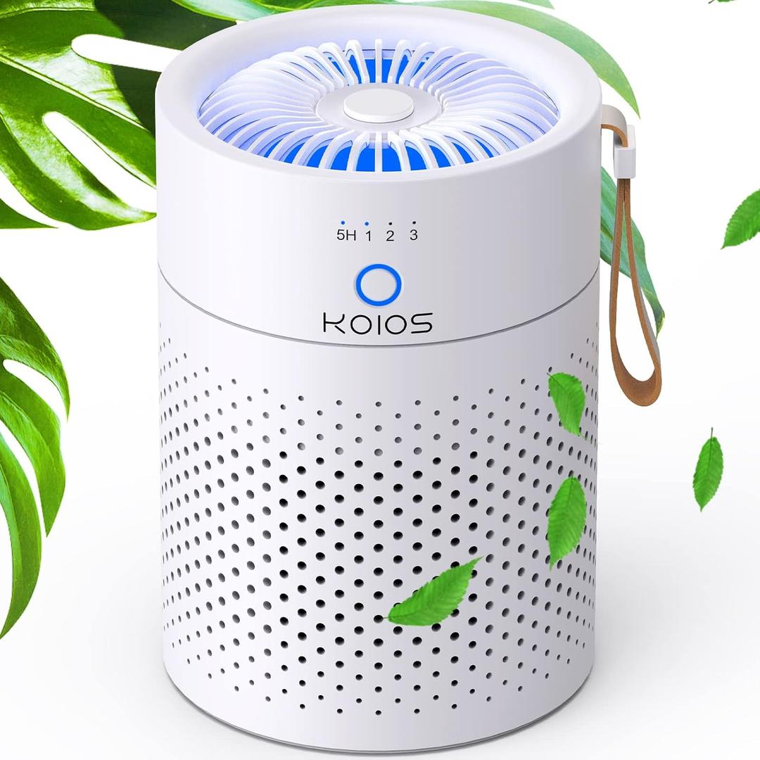 Air Purifiers for Bedroom Home, KOIOS H13 True HEPA Filter Air Purifiers for Desktop Office Car Pets with USB Cable, Small Air Cleaner, Night Light, Timer, Remove Smoke, Dust, Odors, Pollen (Pure White)