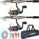 PLUSINNO Fishing Rod and Reel Combos Carbon Fiber Telescopic Fishing Pole with Reel Combo Sea Saltwater Freshwater Kit Fishing Rod Kit (1.8M 5.91FT, 2PACK Full Kit with Carrier Case)