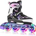 2PM SPORTS Vinal Girls Adjustable Flashing Inline Skates, All Wheels Light Up, Fun Illuminating Skates for Kids Men Adult Women and Boys 6
