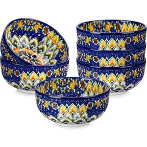 vancasso Cereal Bowls Set of 6, Bohemian Ceramic Soup Bowls, 28 oz Colorful Bowls Set for Kitchen, Dishwasher & Microwave Safe for Salad, Pasta, Rice, Oatmeal, Fruit-05