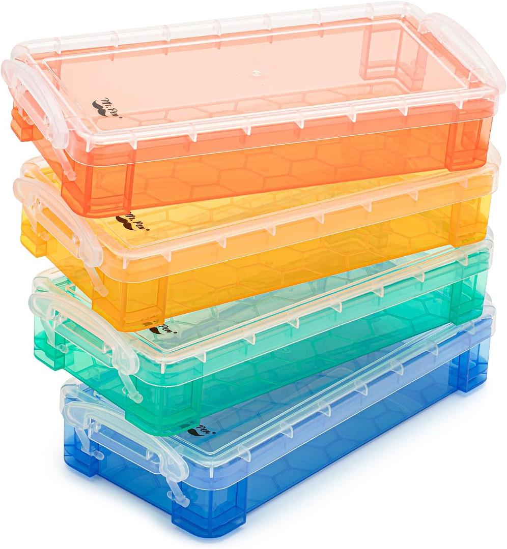 Mr. Pen- Pencil Box, 4 Pack, Assorted Color, Plastic Pencil Box Case, Pencil Case, Crayon Box (Orange, Yellow, Green, Blue)