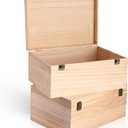 Wesiti 2 Pcs Unfinished Wooden Box 14 x 10 x 6.5 Inch Treasure Chest Craft Box with Hinged Lid Rustic Large Paint Box Stash Crate for Storage Carving DIY Gift