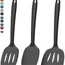 Coukre 3 Pack Silicone Spatula Set, High Heat Resistant, BPA-Free, Fish Spatula, Solid & Slotted Turner for Non-Stick Pans, Flipping Eggs, Pancakes, Fish, Burgers (3, PureBlack)