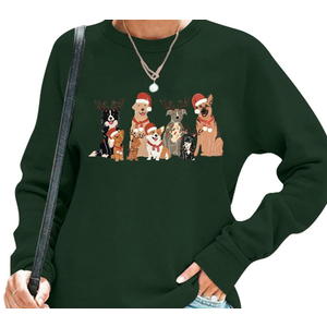 AIIWEIS Christmas Dogs Sweatshirt Women Cute Dog Lover Christmas Long Sleeve Shirt Crewneck Xmas Pullover Tops. Large