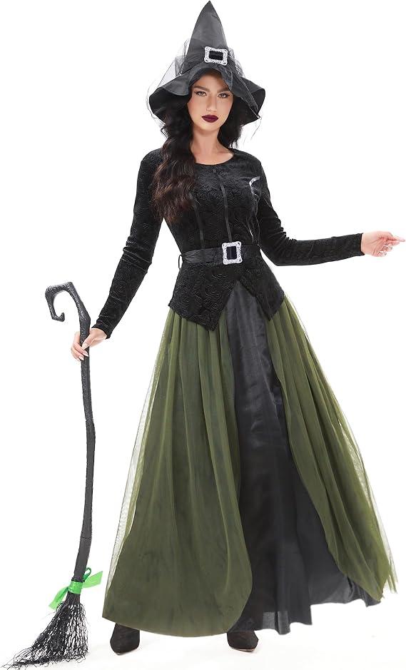 Funna Witch Costume for Women Halloween Dress up Cosplay with Hat Black, Small