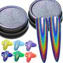GA&EN Nail Glitter 2 Jars Holographic Nail Powder Fine Rainbow Holo Mermaid Unicorn Mirror Laser Effect Multi Chrome Manicure Pigment Glitter Dust + 6PCS Sponge Tools for Salon Home Nail Art DIY Decor