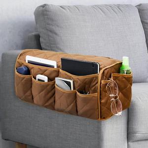 Sofa Armrest Organizer Non-Slip Arm Chair Bedside Caddy Storage Organizer for Recliner Couch with 14 Pockets for Cell Phone TV Remote Control Magazines (Brown) (Brown)